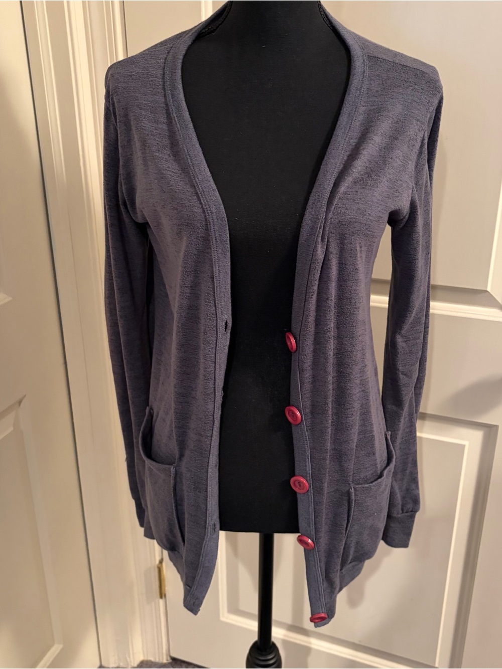 Vintage Havana Slate Gray Open-Front Cardigan with Peace Sign on Back